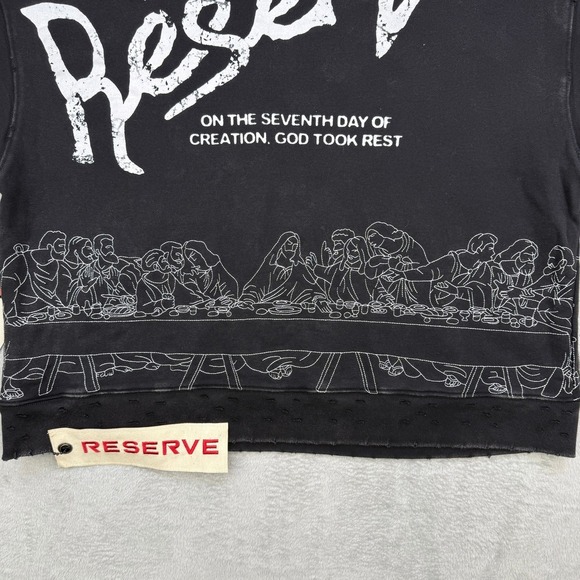 RESERVE Hoodie Mens Medium Sacred Sabbath Graphic Oversized Black Religious Art - Picture 6 of 15